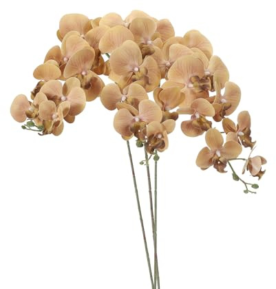 PATIKIL Artificial Orchid Stems 41, 3 Pack 9 Heads Faux Phalaenopsis Flowers Real Touch Fake Orchid Flower Branch for Vase Home Wedding Decoration, Khaki
