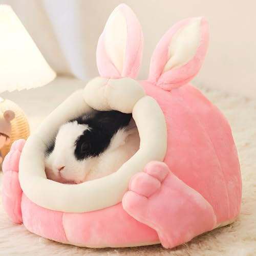 JanYoo Meerschweinchen Versteck Zubehör Kaninchen Bett Matte, Warme Meerschweinchen Höhle, Waschbar Bettmatte für Chinchillas, Igel, Frettchen, Ratten, Kätzchen usw.(Rosa,L)