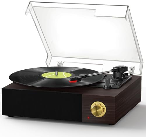 Tourne-Disque Vinyle, FYDEE Platine Vinyle Bluetooth avec Haut-parleurs Intégrés, 33/45/78 RPM, Sortie RCA et Cellule Remplaçable, Noyer Noir