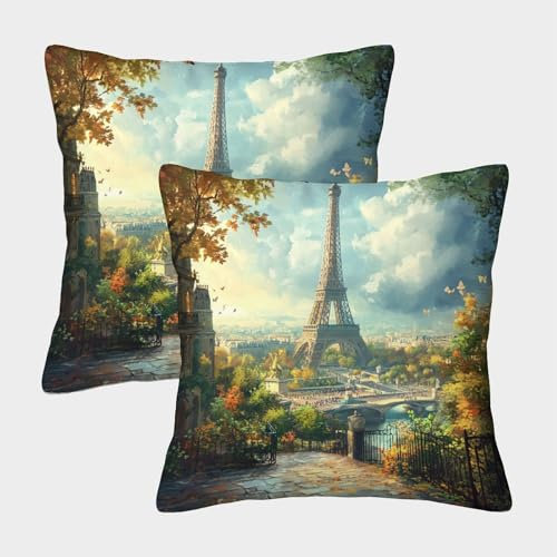 CTAMM 2er-Pack Kissenbezug 40x40cm Deko-Kissenbezug Paris in Herbst Deko-Kissenbezug Turm Deko-Sofa-Kissenbezug Mit Muster Passend Für Sofa Wohnzimmer Balkon Garten Auto