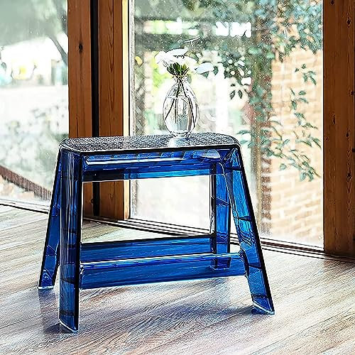 GAOXIONG Escabeau Pliable en Acrylique pour Adultes, Chaise Portable à 1 Marche pour Une Utilisation en intérieur et en extérieur, Petit Tabouret Transparent pour Cuisine, bibliothèque et Plus (Bleu)