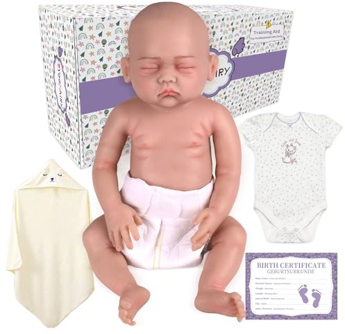 Yeefairy Barndockor i Realistiskt Silikon Nyfödd 43cm Lifelike Inte Vinyl Flicka med Stängda Ögon 2,7kg Emotionell Hjälp och Terapeutisk Företagning för Obarna Par (Beige hy)