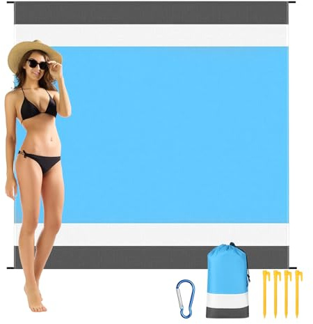 AYBUY Outdoor Travel Blanket,200 * 210 cm Sandproof Beach Mat Waterproof Packable Compact Lightweight,Pocket Beach Blanket for Beach Camping, Travel, Outdoor Hiking,Stakes Included,Blue