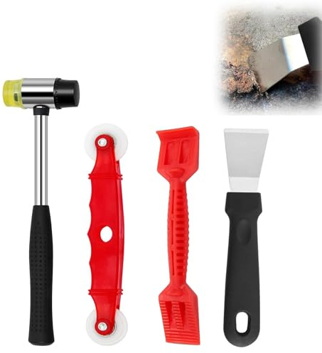 NIYATA 4PCS Glazing Tools, Glazing Hammer, Window Glazing Tool Kit, Heavy-Duty Glazing Tools, Red Window Roller, Glazing Knife for Windows, Doors Hand Tool Sets, Window Fitting Tools
