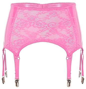 Kaerm Kunstläder Strapsbälte Dam Strumpor Underkläder Set Wetlook Strumphållare Bred Strumpebälte med 6 Hållare Strumphållare Höfdhållare, ROSA, 4XL