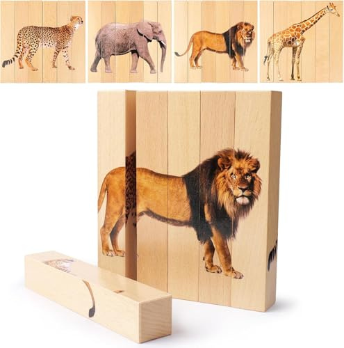 QYDKWK Holzpuzzles für Kinder ab 2 Jahren Chunky Tierpuzzle 4 in 1 Tier-Blockpuzzle Montessori Holzspielzeug Geschenke für Kleinkinder Jungen und Mädchen
