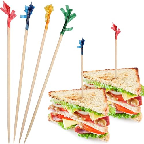 FATLODA Cocktail Picks, Colored Frill Fancy Toothpicks for Appetizers, 4 in