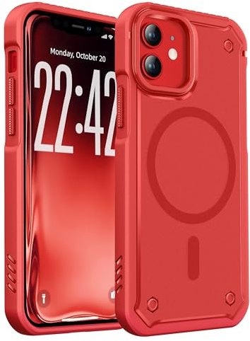 ORETECH Magnetic for iPhone 12 Case - 25FT Drop Proof, Matte Red | MagSafe Compatible, Military-Grade 25FT Drop Protection,360° Rugged Armour