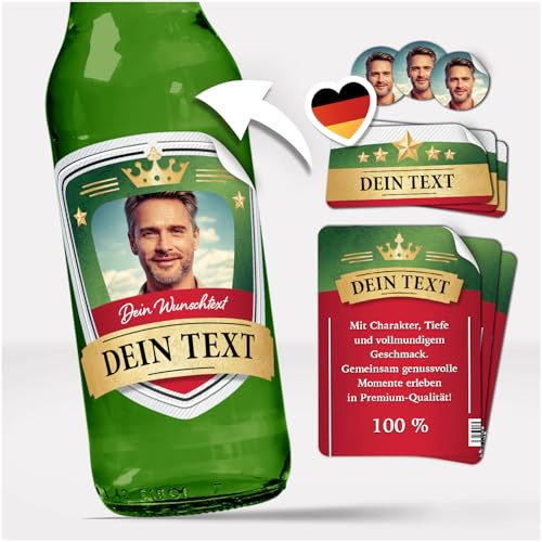 Bierflaschen-Etiketten Set PERSONALISIERT - Aufkleber für 6 Bier Flaschen - Foto und Text selber gestalten - Männer Geburtstag Vatertag JGA Vintage Look Oktoberfest