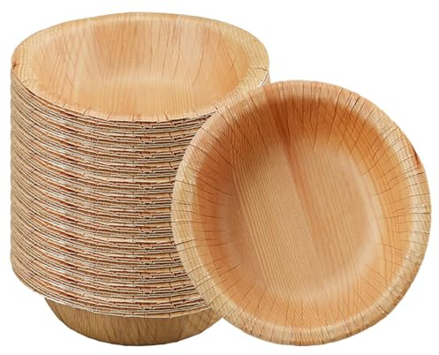 DTFMZOV 50 Pcs Wood Grain Paper Bowls 8 oz, 5.9 Inch Small Paper Bowls, Rustic Disposable Bowls for Woodland Baby Shower, Camp Fire, Camping, Birthday Party Decorations