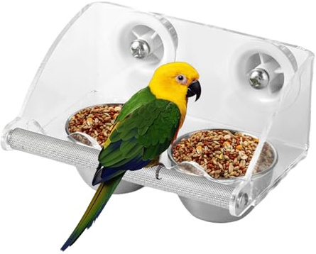 per pollame | Ciotola in acciaio inox, per uccelli e abbeveratoi con supporto in acrilico | per parrocchetti Cacatua Canarini Pappagalli fringuelli animali piccoli