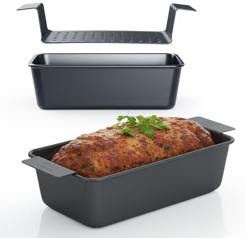 Home Markt24 Moule à cake antiadhésif 31 x 15 x 8 cm avec insert perforé amovible - En acier au carbone - Pour pain, fromage à viande, tarte et gâteaux - Moule profond avec insert de levage