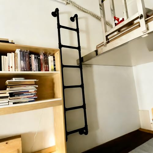 ZENSTYW Väggmonterad metallstege, trappa för inomhus svart våningssäng, brandstege, belastning på 330 kg, källare, bibliotek (180 cm/70,8 tum)
