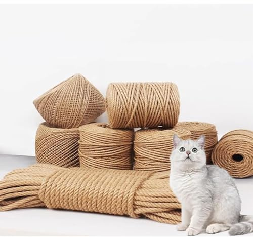 Corde de chanvre en sisal naturel pour réparation d'arbre à chat, griffoir à chat, jardinage, travaux manuels, emballage de meubles, ficelle de jute (12 mm x 50 mètres)