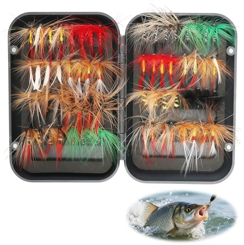 64Pcs Fly Fishing Flies Kit, Premium Dry and Wet Flies Nymphs Streamers Assortment with Waterproof Magnetic Box for Trout Bass Salmon, Handmade Realistic Fishing Lures Accessories for Beginners & Pros
