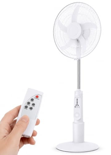 BAKAJI Ventilatore a Piantana da Terra Ricaricabile Altezza 105 cm Diametro 40 cm, Potenza 55W con Telecomando, 5 Velocità Selezionabili, Timer Programmabile fino a 30 Minuti, Base Anti Ribaltamento