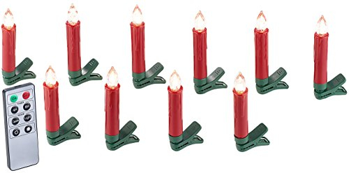 Lunartec Christbaumkerzen: 10er-Set LED-Weihnachtsbaum-Kerzen mit IR-Fernbedienung, rot (Weihnachtsbaumbeleuchtung, Weihnachtsbaumkerzen Fernbedienung, Kabellose Lampen)