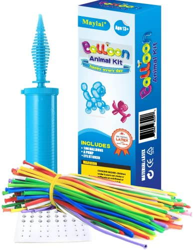 Maylai 100 Stück Modellierballons Ballon Tiere Kit Luftballons Drehen mit Pumpe 260Q Latex Lange Luftballons zum Party Geburtstags Dekoration