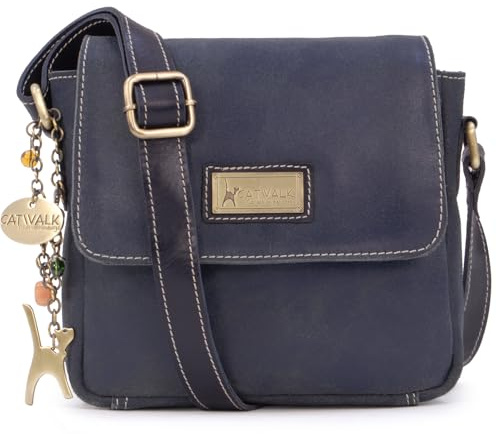 Catwalk Collection Handbags - Damen Antik - Leder Umhängetasche - Crossbody Bag Klein - Messenger Bag - Verstellbarer Schultergurt - Sabine