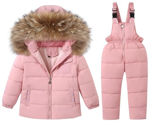 CARETOO Toddler Boys Girls Winter Down Coats Snowsuit Outerwear 2Pcs Clothes Hooded Jacket Snow Ski Bib Pants Outfits Set