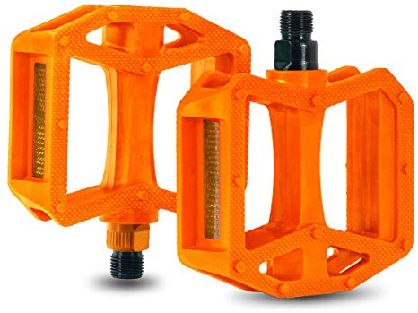 Pédales de VTT - En plastique respectueux de l'environnement - Roulement à billes et sans substances nocives - Antidérapantes et durables - Pour VTT/trekking - Couleur orange, 9/16