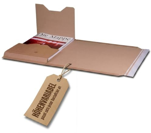 KK Verpackungen Höhenvariable Versandverpackung 455x325x80mm | 25 Stück, DIN A3 Wellpappe braun | Höhenverstellbar bis 80 mm | Selbstklebeverschluss & Aufreißfaden
