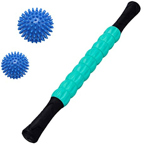 Vandove Massageroller Muskel Roller Stick,Ultraportabel Massagegerät Tiefenmassagerolle,Mit 2 Massageball,für Triggerpunkt- MassageFaszienrolle mit Griff Ideal,für Anfänger (Grün)