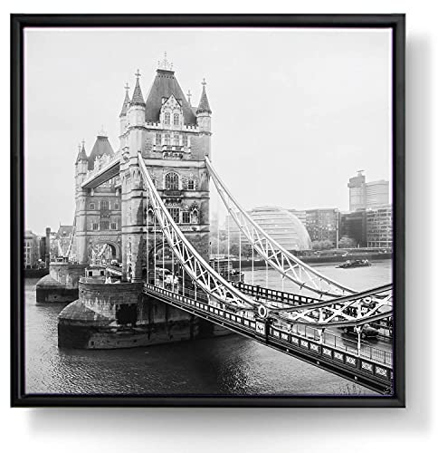 BilderKing Wandbild London Tower Bridge s/w - 50cm x 50cm Leinwand auf 2cm Keilrahmen mit Schattenfugenrahmen schwarz