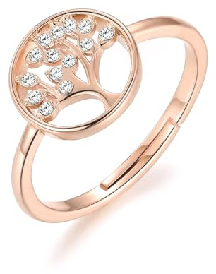 Philip Jones Rose Gold Plated Adjustable Tree of Life Ring Created with Zircondia® Crystals