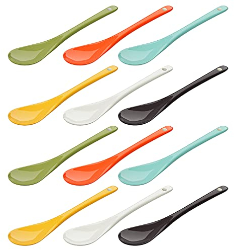 WELLGRO Eierlöffel aus Porzellan - bunte Porzellanlöffel, Kaffeelöffel, Teelöffel, Dessertlöffel, Eierbecher, Besteck, verschiedene Mengen wählbar, Stückzahl:12 Stück