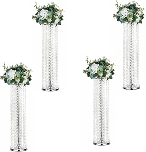 Set of 4 Luxurious Crystal Flower Stand Centerpieces on Floor Tall Metal Arrangement Tabletop Flower Vase for Wedding Party Hotel Home Decor…