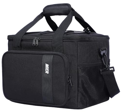 MIER Large Lunch Bag Men with Shoulder Strap & Multiple Pockets, 15L, Black