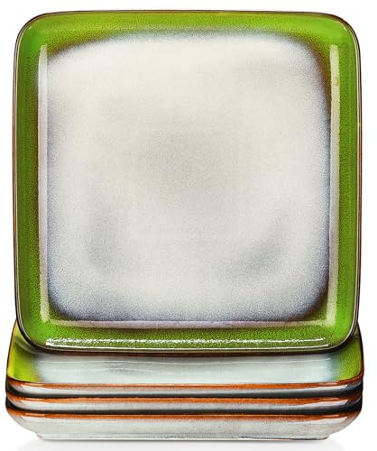 vancasso Dinner Plates, 10.5 Inch Scratch-Resistant Ceramic Plates, Microwave, Oven and Dishwasher Safe Plates Set of 4, Reactive Glaze and Vintage Green Look