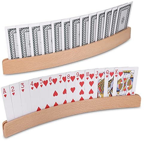Zocipro 2 Pack Wooden Playing Card Holders – Curved Hands-Free Rack for Kids, Adults & Seniors, Organiser for Poker, Bridge, Uno Cards