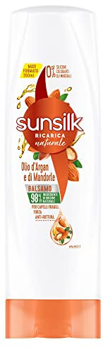 Sunsilk, Balsamo Olio d’Argan e di Mandorle, Balsamo per Capelli Fragili e Sciupati, Formula Nutriente e Rinforzante, con Olio d'Argan e Olio di Mandorle Biologico, Senza Siliconi, 350ml