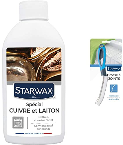 STARWAX Nettoyant Cuivre Laiton & Bronze - 250ml - Idéal pour Nettoyer les Supports en Cuivre Laiton et Bronze & Brosse à Joints - 1x - Idéale pour Récurer les Joints de Carrelage - Poignée Egonomique