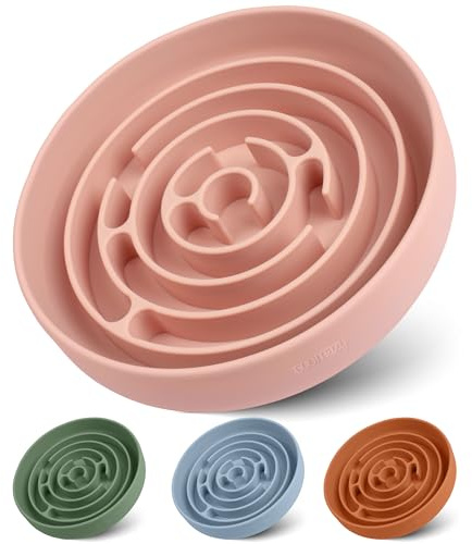 Coomazy Långsam matare hundskål silikon hund långsam matare med sugkopp anti-kvävning långsam äta matskål för små till medelstora hundar (rosa)