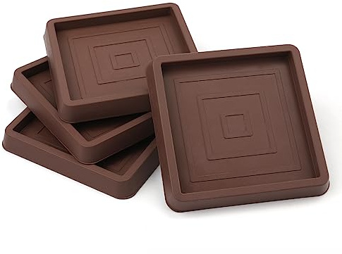 4pcs Furniture Cups, 2.5inch Square Caster Furniture Coasters Rubber Feet Chair End Plugs Caps Furniture Leg Protectors for Hardwood Floors Carpet Bed Cabinet Sofa Table Piano Pipe Tube (Brown)