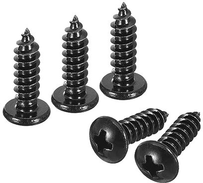 sourcing map Tornillo autorroscante Phillips de cabeza plana de 5 mm x 16 mm, 50 piezas - Tornillo de madera de cabeza redonda de acero inoxidable 304 con rosca completa (negro)