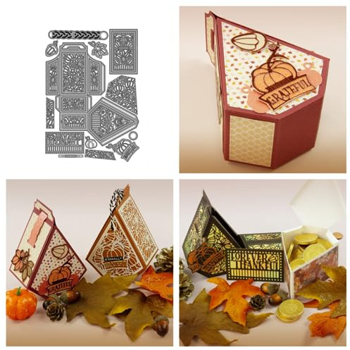 Sredwtk Dankbare Ernte Stanzschablonen Herbst Schachtel Stanzschablonen Boxen Metall Prägeschablonen Stanzformen Schablonen für DIY 3D Hochzeitgeschenkbox Kuchenbox Keksbox Süßigkeitenbox