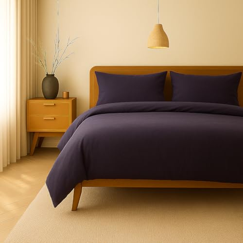 VEL VET HOME Bettwäsche 135x200 Baumwolle Bettbezug 135x200 cm mit Kissenbezug 80x80 cm Hohe Qualität Bettwäsche-Set mit Reißverschluss 100% Baumwolle Made in EU Violett 135 x 200
