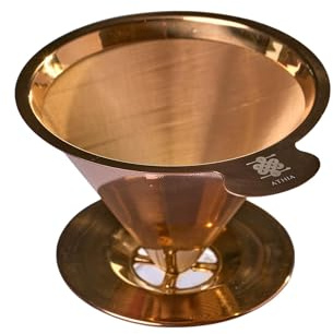 ATHIA Golden Dripper Reusable Stainless Steel Coffee Filter Paperless Cone Filter for Drip Coffee Makers Eco-Friendly Easy Clean Compatible with Most Coffee Makers (Rose Golden, Standard)