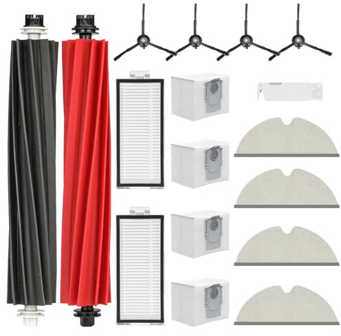 17 stycken tillbehör för Roborock Q5 Pro+/Q8 Max+ dammsugare, 2 huvudborstar, 2 HEPA-filter, 4 dukar, 4 dammpåsar, 4 sidoborstar reservdelsset