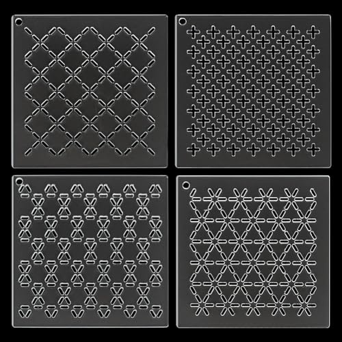 BENECREAT 4 Stück Acryl-Sashiko-Schablone, 12x12 cm Kreuz-Acryl-Stickwerkzeug, Zeichnungslinien-Vorlage Zum Handquilten Und Sticken, 2.5 mm Dick