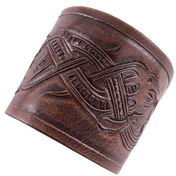 Ulfberth Armschienen Paar, Drachenmotiv, Jelling-Stil | Wikinger Armband aus Leder, Geprägt, Mittelalter, Mittelaltermarkt, Reenactment, LARP & Fantasy Cosplay
