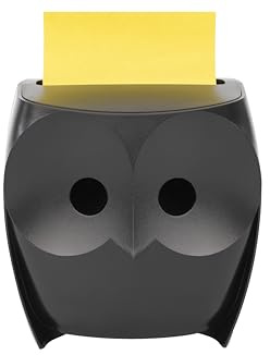 Post-it Z-Notes Dispenser, Eule, Schwarz und Post-it Super Sticky Z-Notes, 45 Blatt pro Block, 2 Blöcke - Für eine unkomplizierte Einhand-Notizausgabe auf deinem Schreibtisch