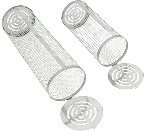 WOOXGEHM 2 Teiliger Rollender Grillkorb, Grillnetzrohre Zum Grillen Im Freien, Großes Rundes Grillkäfig Kochzubehör Aus Edelstahl für Fisch, Garnelen, Fleisch, Gemüse und Pommes Frites