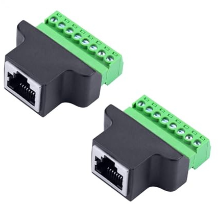 JZK 2 unids RJ45 hembra LAN a conector de bloque RJ45 de 8 pines, conector de red Ethernet RJ45 a convertidor de terminal de cable herramientas de reparación y solución de problemas