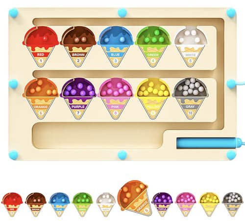 LUMIN TUTU Magnetspiel, Montessori Spielzeug ab 2 3 4 5 6 Jahre - Magnetspiel Labyrinth ab 2-6 Jahre - Zahlen und Farben Lernen Motorikspielzeug Sortierspiel Geschenk für Mädchen Jungen(Eiscreme)