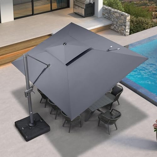 PURPLE LEAF 3 X 4 M Grey Frame Garden Cantilever Parasol, Large Square Garden Parasol with Crank Handle and Tilt for Balcony and Outdoor, Grey